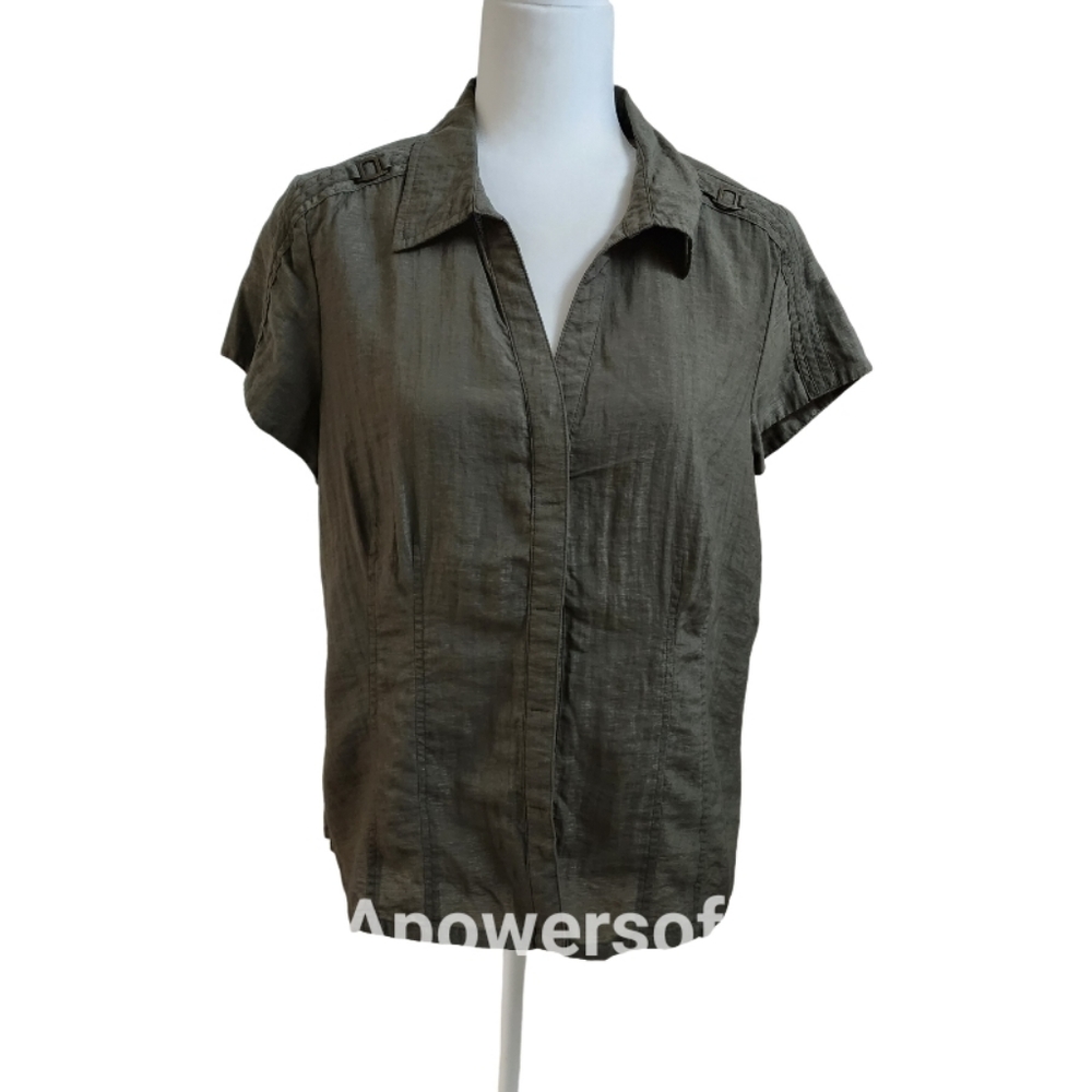 Christopher & Banks Button Down Shiny Dark Green Top